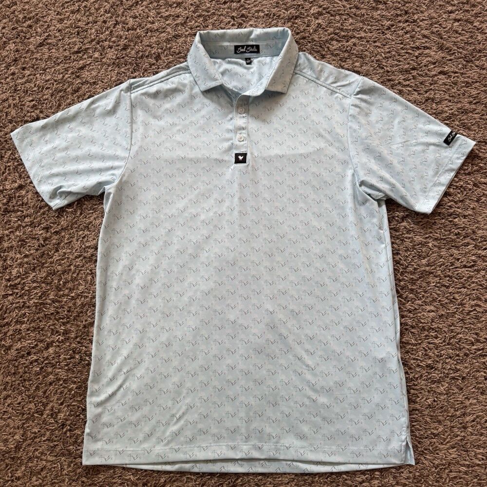 Bad Birdie Polo Shirt Men M Blue AOP Flamingo Print Performance Golf Stretch